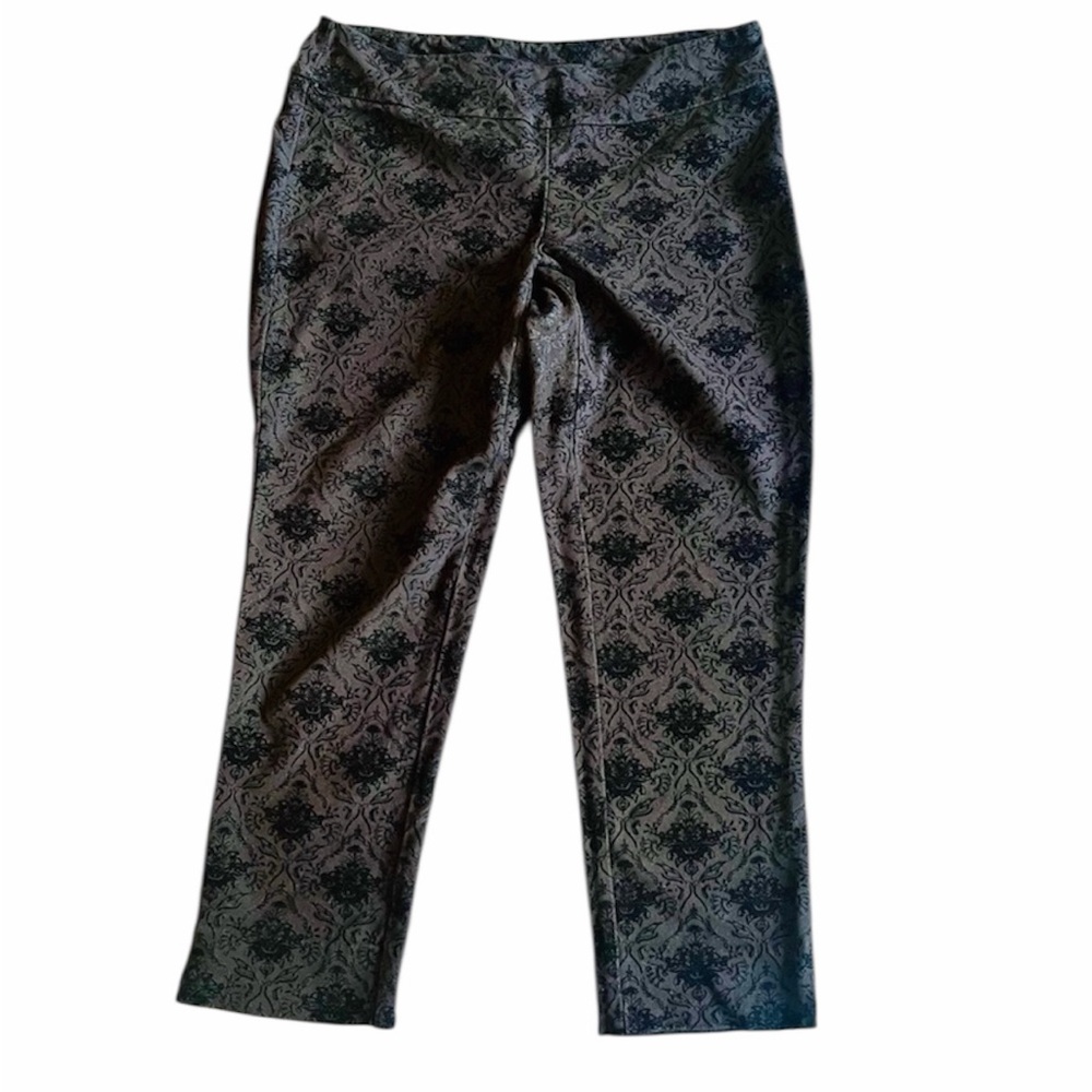 Valerie Stevens‎ Black Burnout Velvet Damask Pull-On Skinny Pants - Size Large